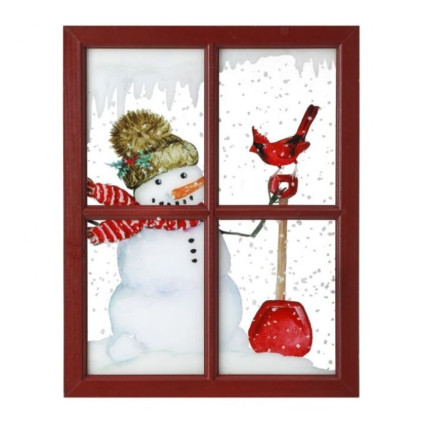 19" Acrylic Snowman w/Shovel in Window Frame