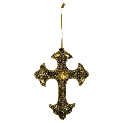 7.5" Bronze Jeweled & Beaded Cross Ornament