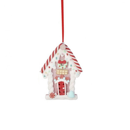 5" Clay Holiday Sweet House Ornament - Pink House