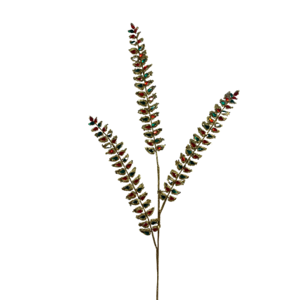 34" Jeweled Long Leaf Spray - Red/Green/Gold