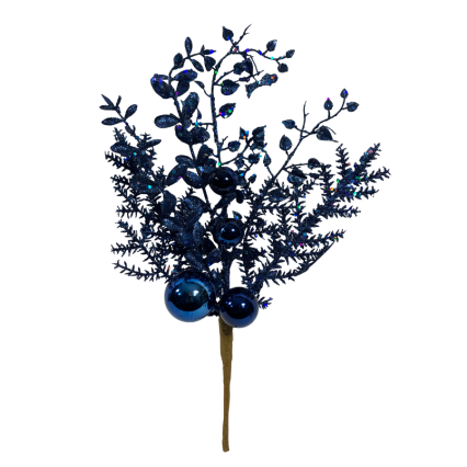 18" Blue Glitter Ball Berry Spray