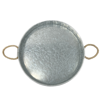16" Galvanized Serving Tray w/Rope Handles