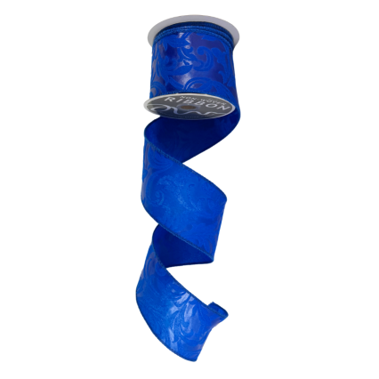 2.5" x 10yd Leaf Filagree Ribbon-Dark Blue