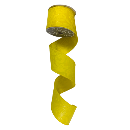 2.5" x 10yd Leaf Filagree Ribbon-Yellow