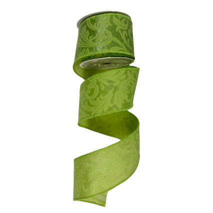 2.5"x10yd Leaf Filagree Ribbon-Green