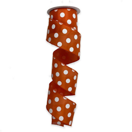 2.5 Black & White Polka Dot Edge Ribbon: Orange Glitter (10 Yards)  [55201-40-19] 