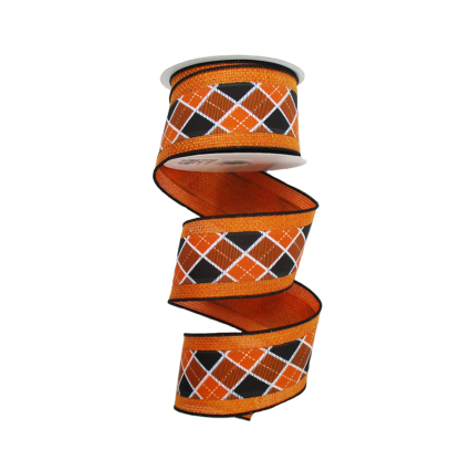 2.5" x 10yd Orange Burlap w/ Black & Orange Plaid Ribbon