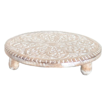 13" Floral Pattern Distressed Wooden Riser
