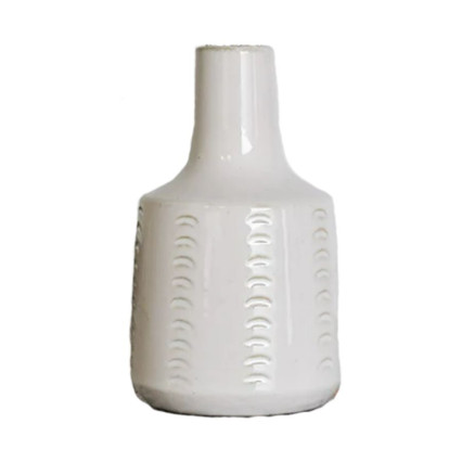 7" Etched Artisan Vase - White