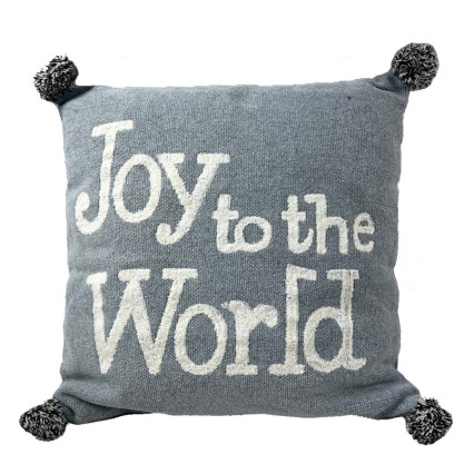 20" Joy To The World Pillow w/PomPoms