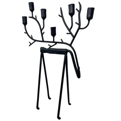 22" Black Iron Reindeer Candlestick Holder