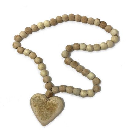 Wood Beads with Heart Pendant