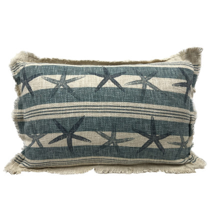 24" Blue Striped Starfish Pillow