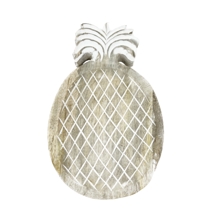 12" Wood Pineapple Dish- Distressed