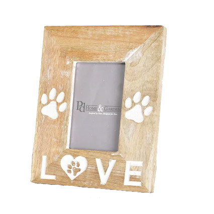 4" x 6" Carved Wood Photo Frame - Love w/Paw Prints