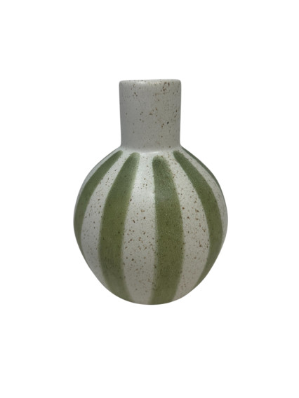 Green and White Speckled/Striped Stoneware Vase