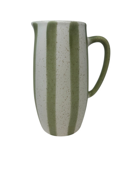 Green & White Speckled/Striped Stoneware Pitcher Vase