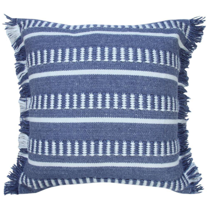 20" Navy & White Striped Indoor/Outdoor Pillow with Fringe