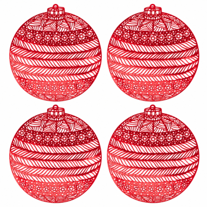 Red Christmas Ornament Vinyl Placemats - Set of 4