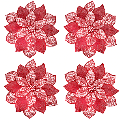 Red Poinsettia Vinyl Placemats - Set of 4