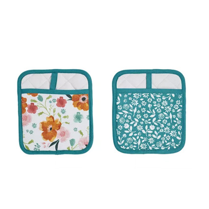 2pc 8"x7" Cotton Twill Paisley & Floral Pot Holders