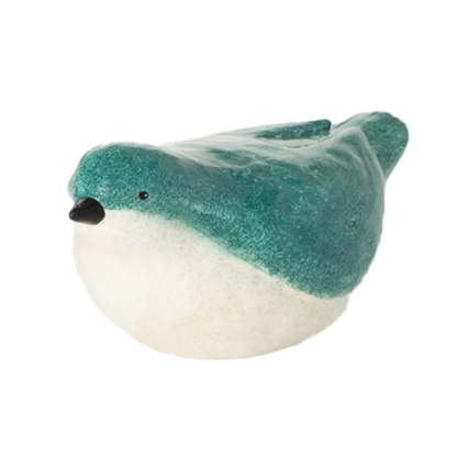 7" Dark Turquoise and White Glazed Bird Figurines