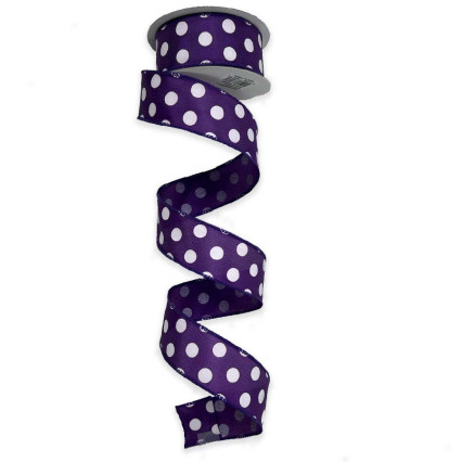 1.5" x 10yd Purple w/White Polka Dot Satin Ribbon