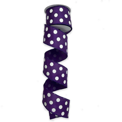 2.5" x 10yd Purple w/White Polka Dot Satin Ribbon