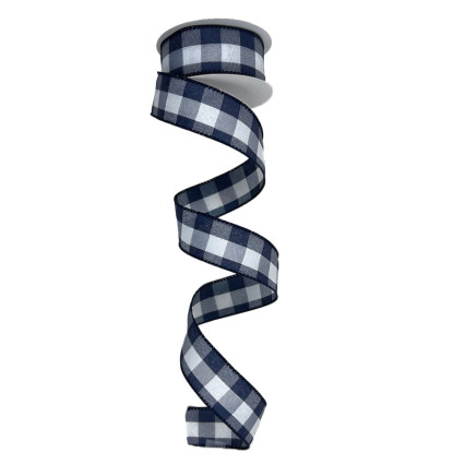 1.5" x 10yd Navy & White Plaid Ribbon