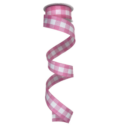 1.5" x 10yd Pink & White Plaid Ribbon