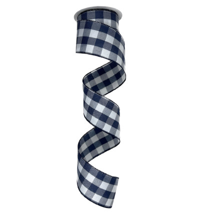 2.5" x 10yd Navy & White Plaid Ribbon