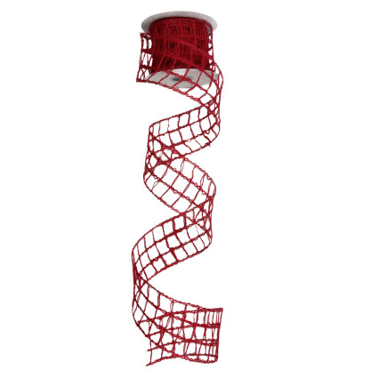 2.5" x 10yd Open Weave Jute Netting Red Ribbon