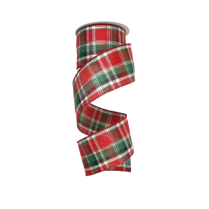2.5"x10Y Red & Green Christmas Plaid W/ Gold Accent Ribbon