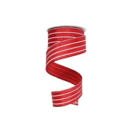1.5"x10yd Red/White Horizontal Stripe with Glitter Ribbon
