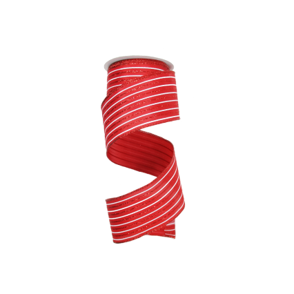 2.5"x10yd Red/White Horizontal Stripe with Glitter Ribbon