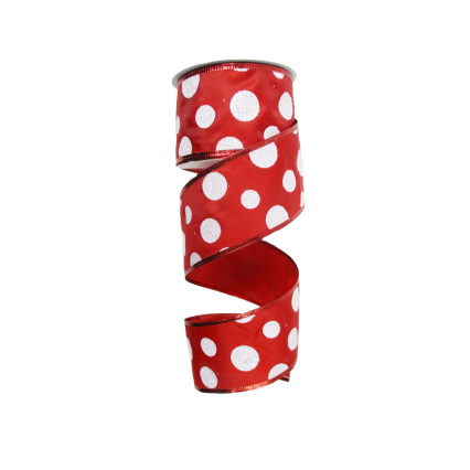 2.5"x10yd Red with White Glitter Polka Dots Ribbon