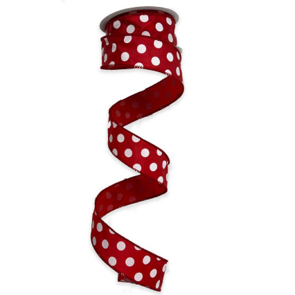 Satin Polka Dot Ribbon Wired White with Black Dots ( W: 1 - 1/2 inch | L: 10 Yards )