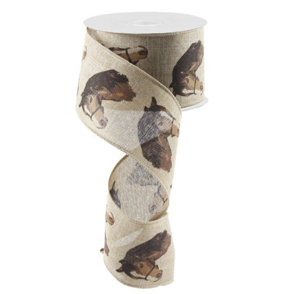 2.5" x 10yd Horses on Natural Ribbon