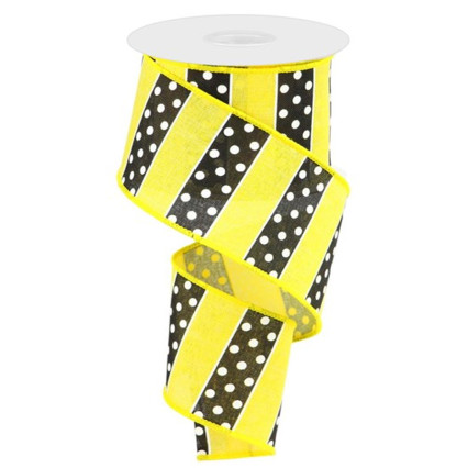 2.5" x 10yd Polka Dot & Vertical Striped Ribbon - Yellow & Black