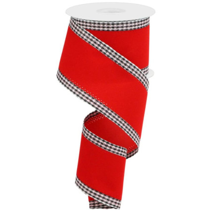 2.5" x 10yd Red Velvet w/Gingham Edge Ribbon