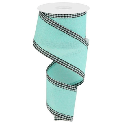 2.5" x 10yd Burlap w/Gingham Edge Ribbon - Aqua