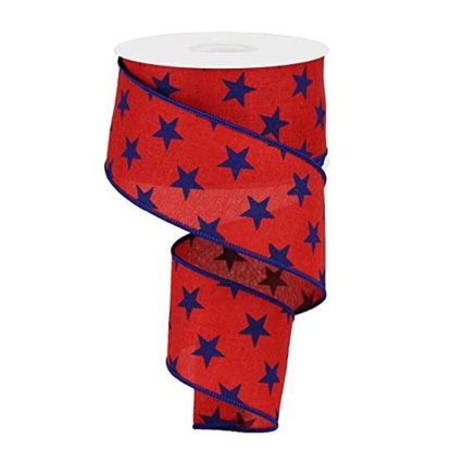 2.5" x 10yd Navy Stars on Red Ribbon