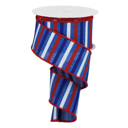 2.5" x 10yd Red, White & Blue Vertical Striped Ribbon