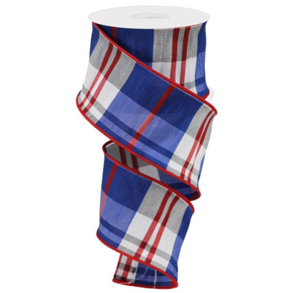 2.5" x 10yd Red, White, & Blue Plaid Ribbon
