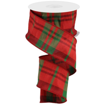 2.5" x 10yd Red & Green Plaid Ribbon