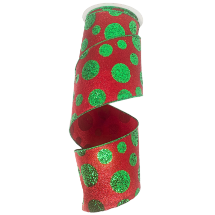 4" x 10yd Green Glitter Polka Dot Ribbon