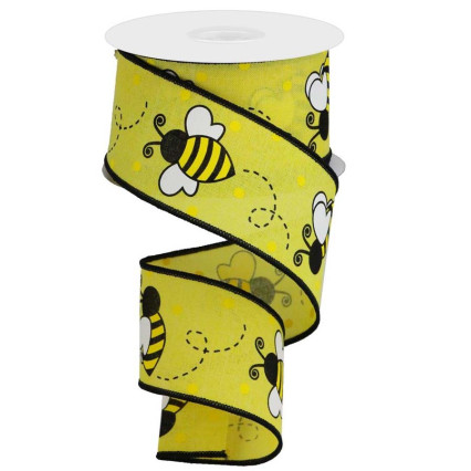 2.5" x 10yd Bumblebees on Yellow Ribbon