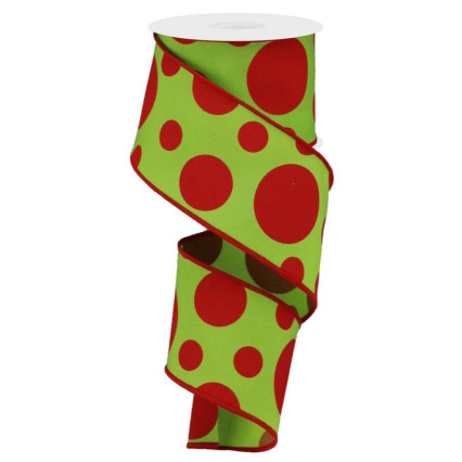 2.5" x 10yd Large Red Dots on Lime Ribbon