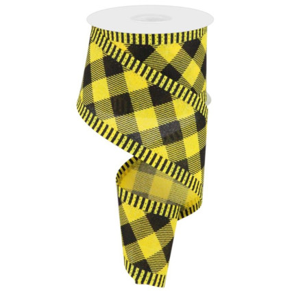 2.5" x 10yd Black Yellow Diag Checkers w/Stripe Edge Ribbon