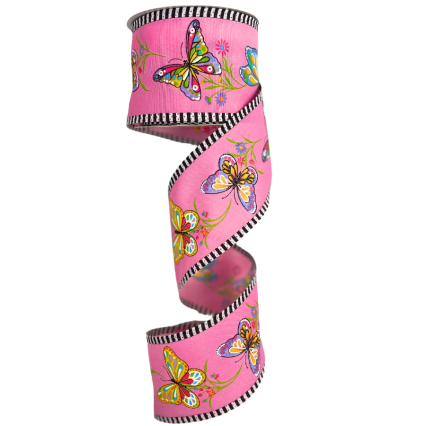2.5" x 10yd Pink Butterfly Wired Ribbon